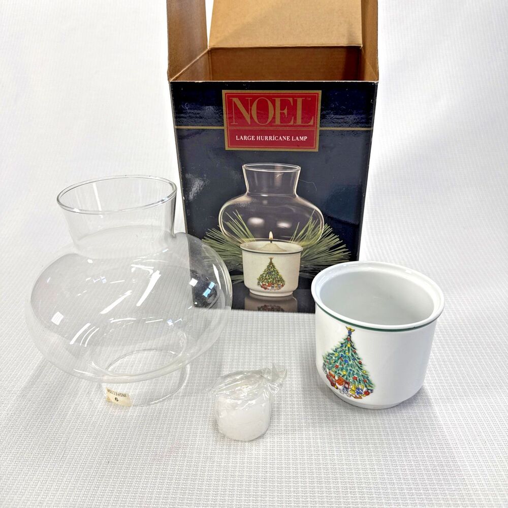 Vintage Salem Noel Large Hurricane Lamp Candle Holder 8" H Glass Porcelain NIB